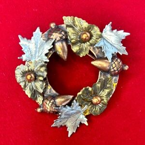Maple Oak Leaf Acorn Mixed Metal Brooch Lapel Pin 2.25" x 2"